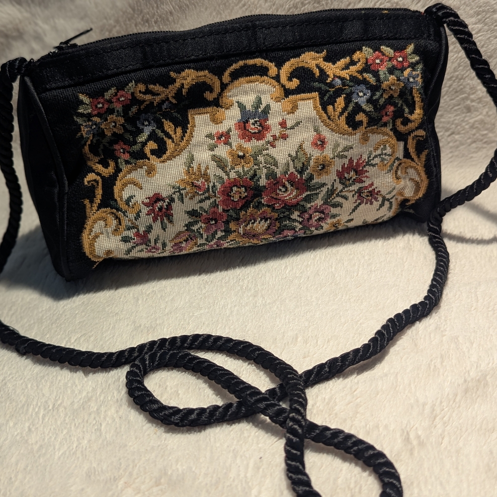 Magid Black Floral Tapestry Wristlet with Gold Accents - Picture 2 of 11